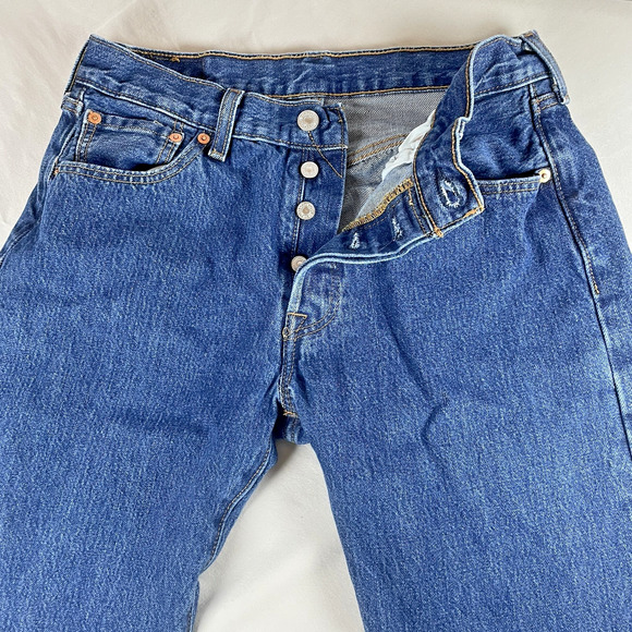 Levis 501 Jeans Mens 30x33 Straight Leg Dark Blue Denim Button Fly - Picture 6 of 13